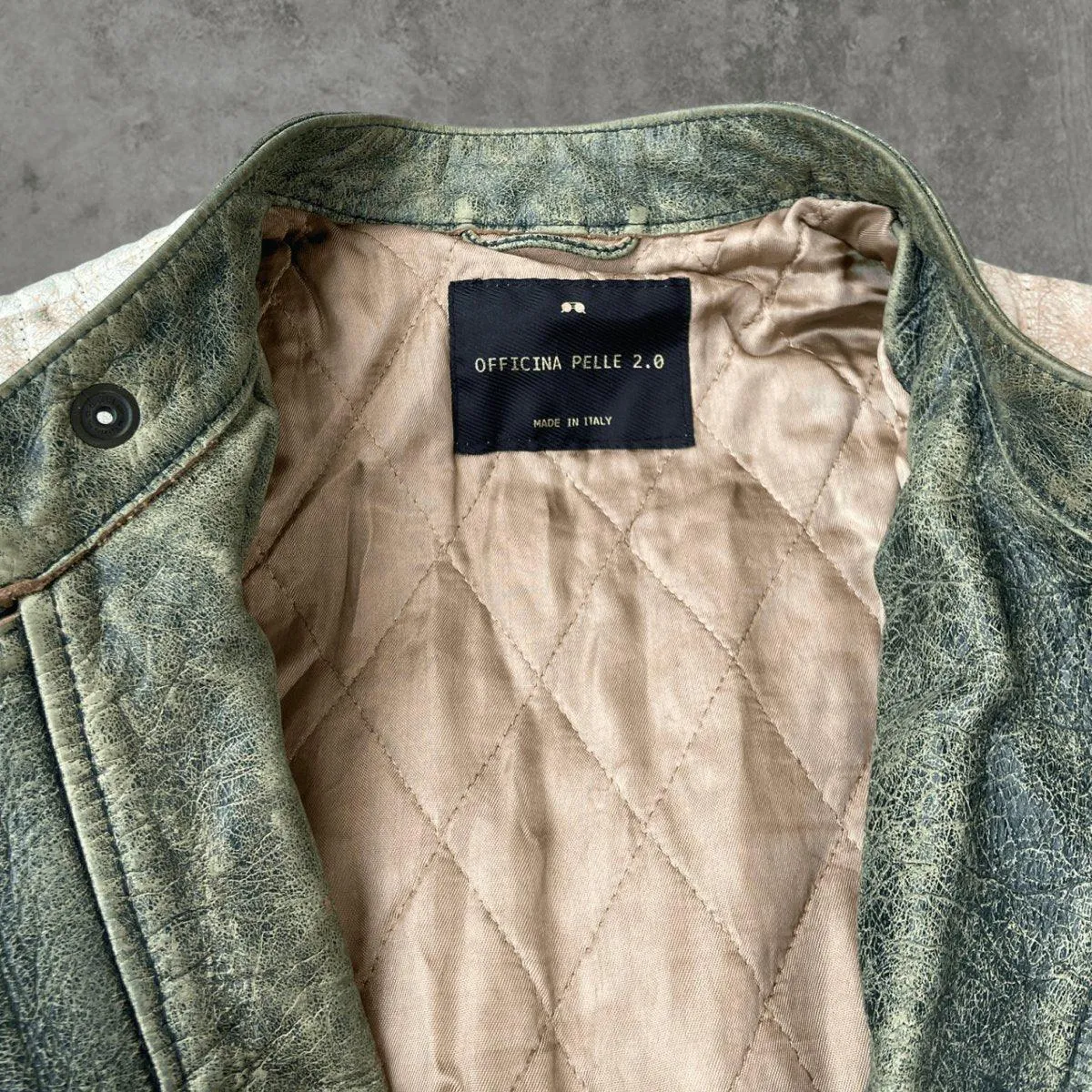 90'S WASHED GREEN LEATHER JACKET - M