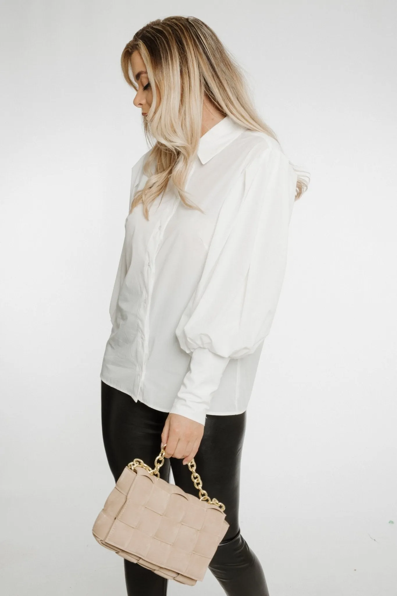 Alana Puff Sleeve Shirt In White