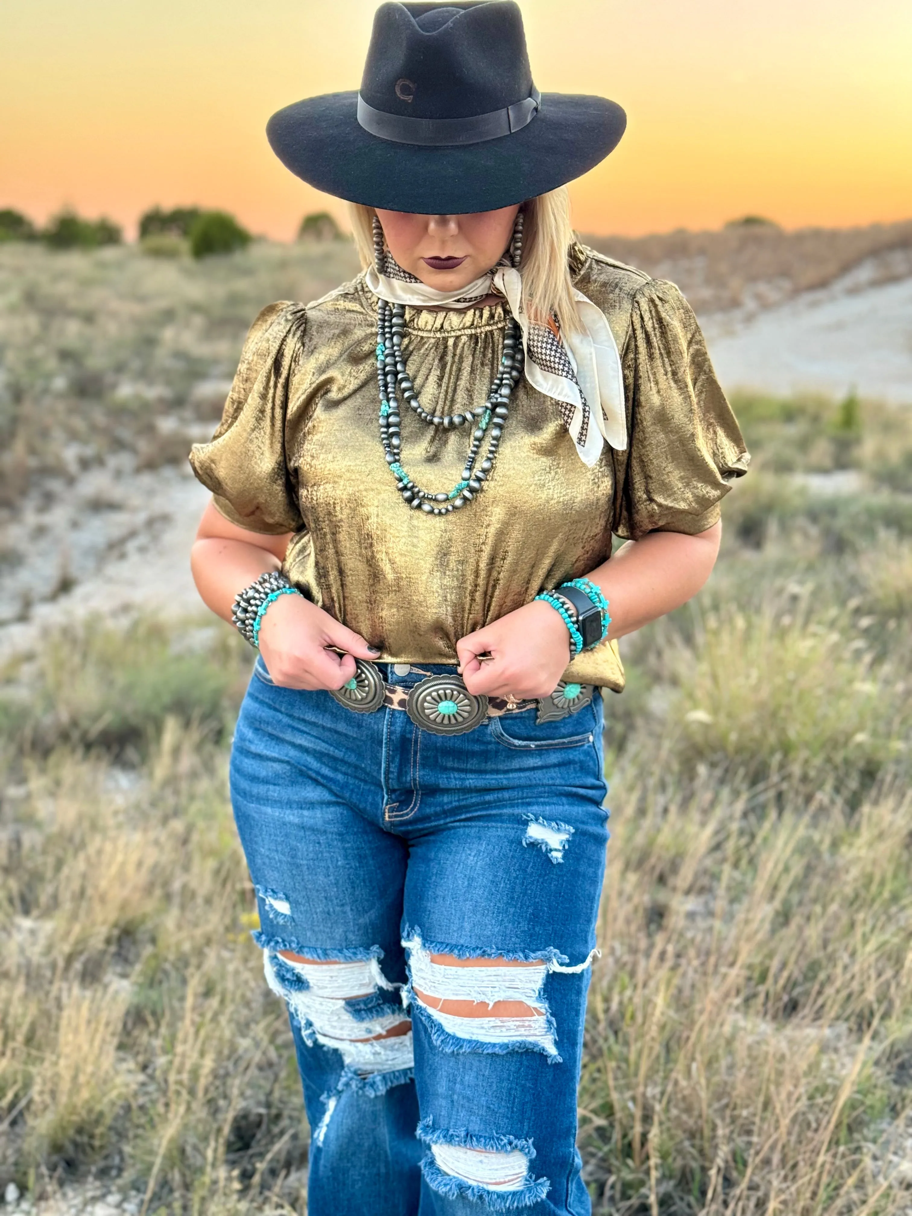 Amber Gold Metallic Blouse