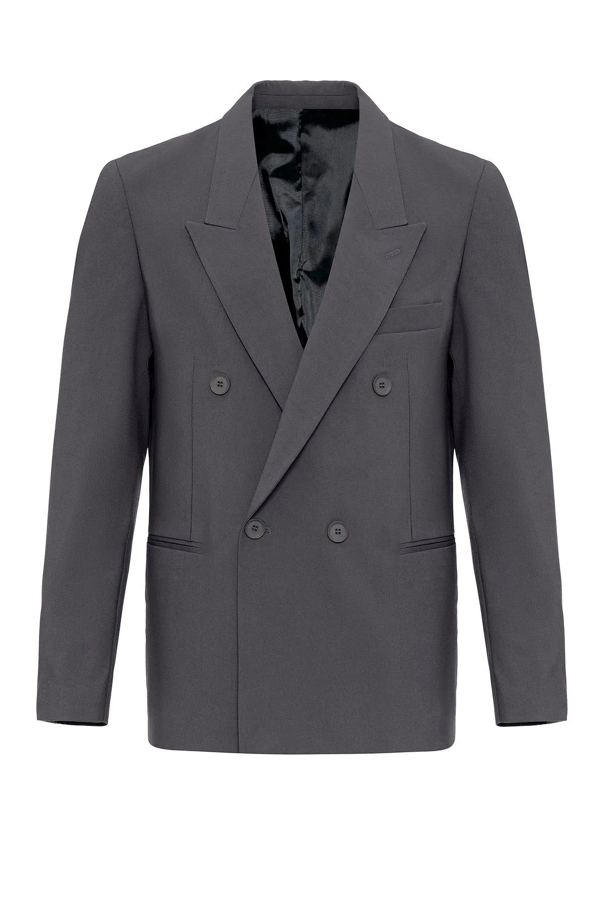 Anthracite Single Button Double-breasted Men's Blazer Jacket - Wessi