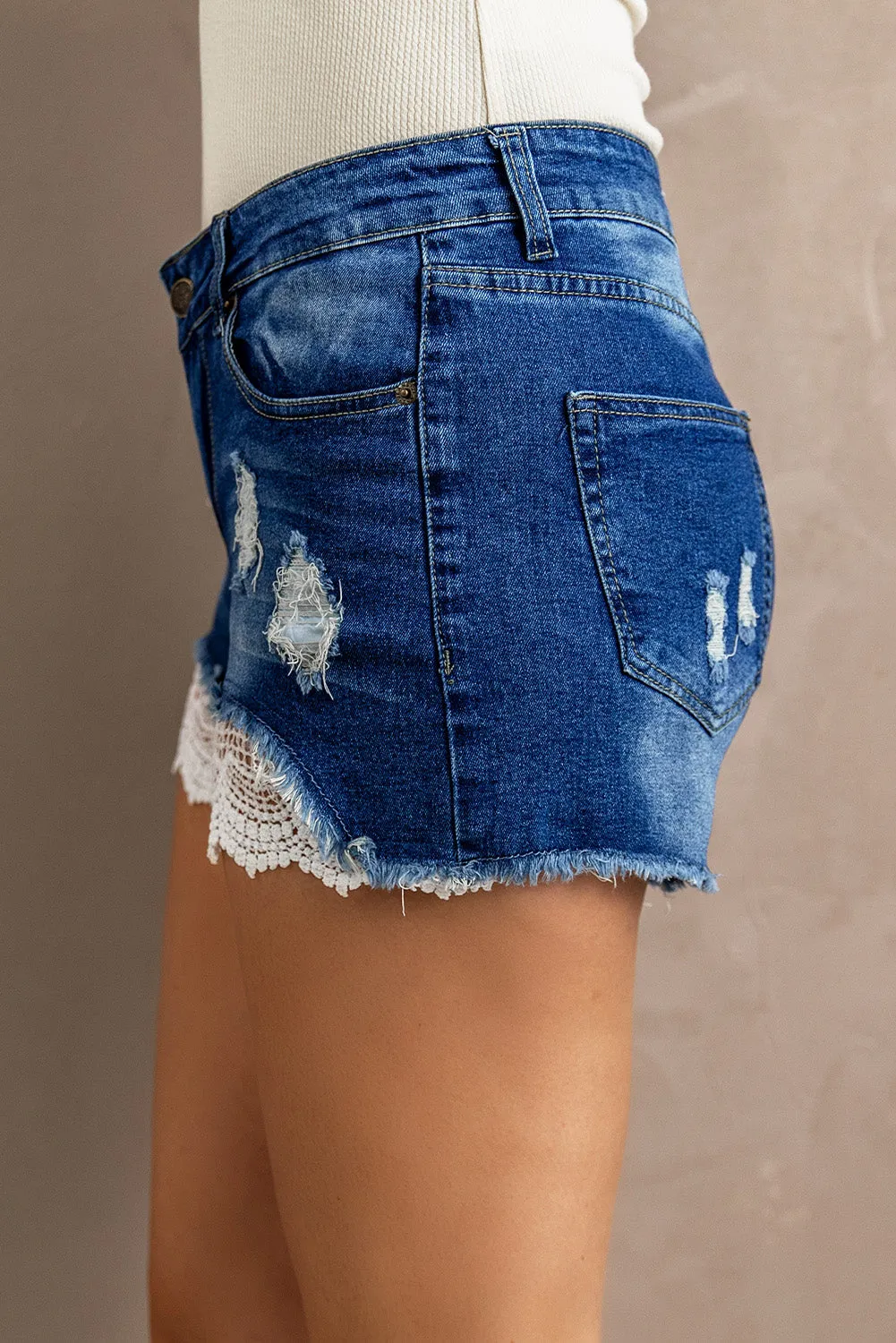 *APP EXCLUSIVE* Lace Distressed Denim Shorts