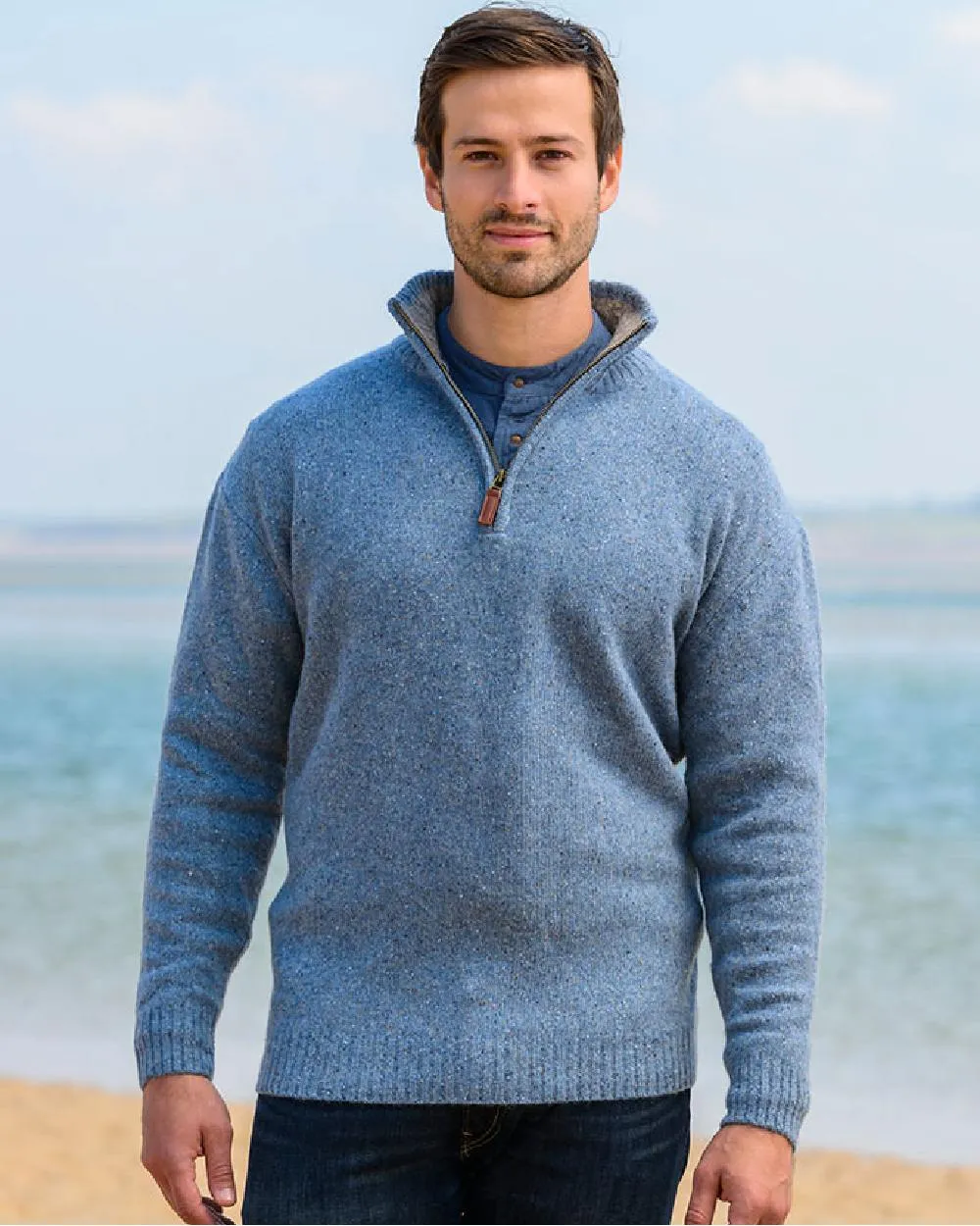 Aran Wool Zip Neck Sweater