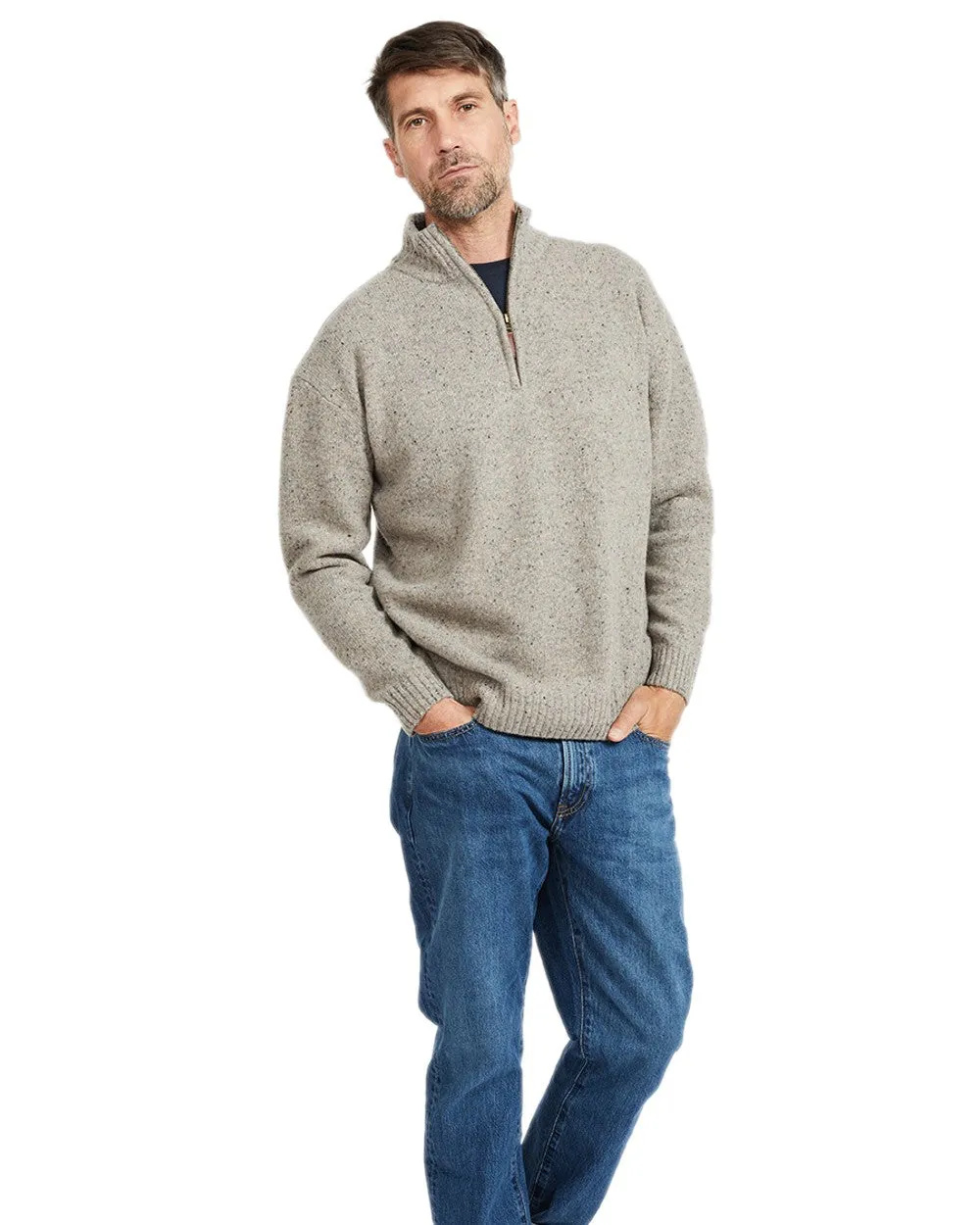 Aran Wool Zip Neck Sweater