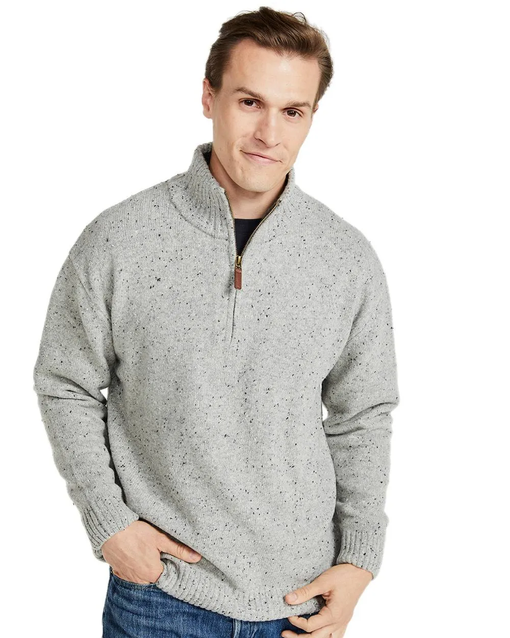 Aran Wool Zip Neck Sweater