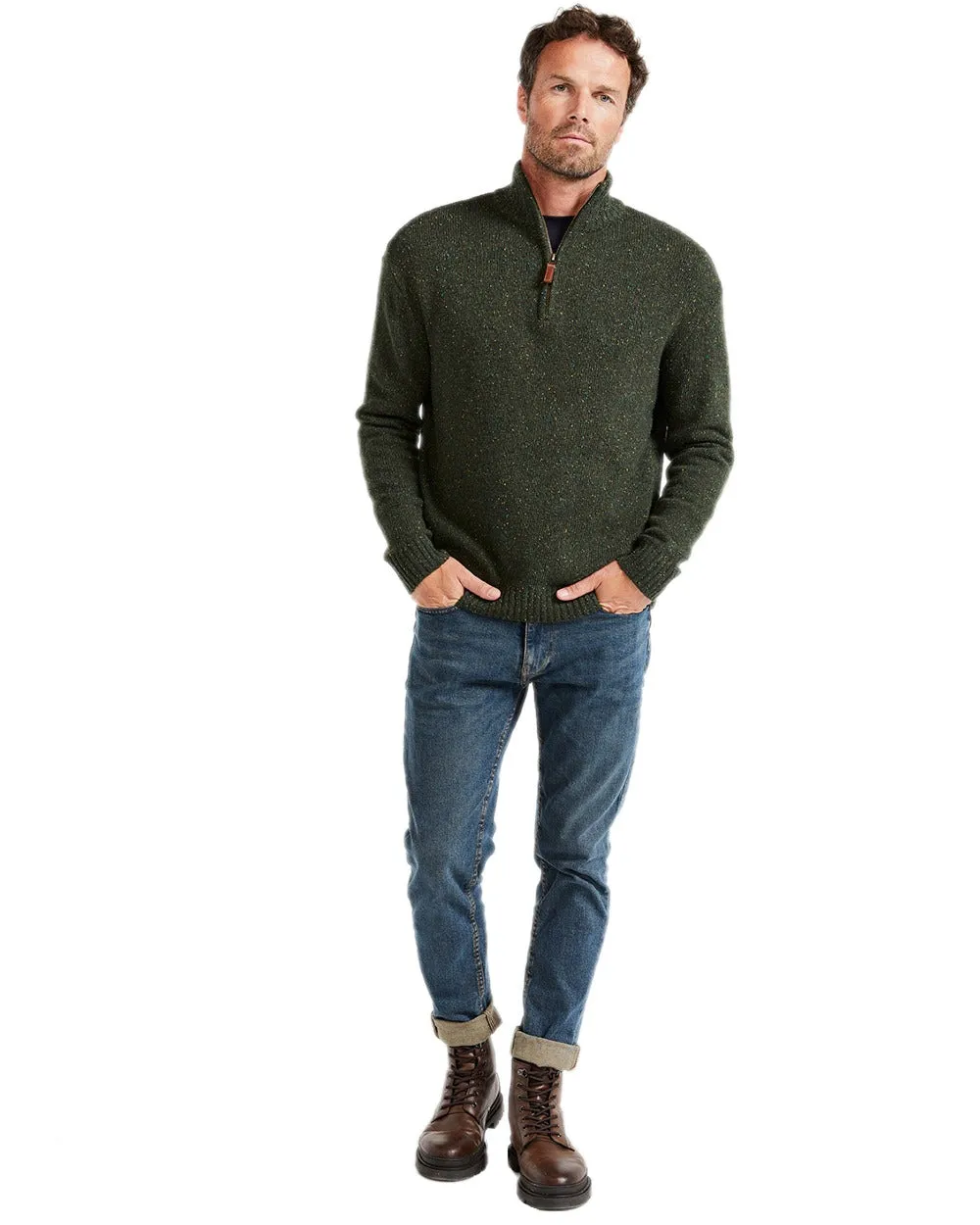 Aran Wool Zip Neck Sweater