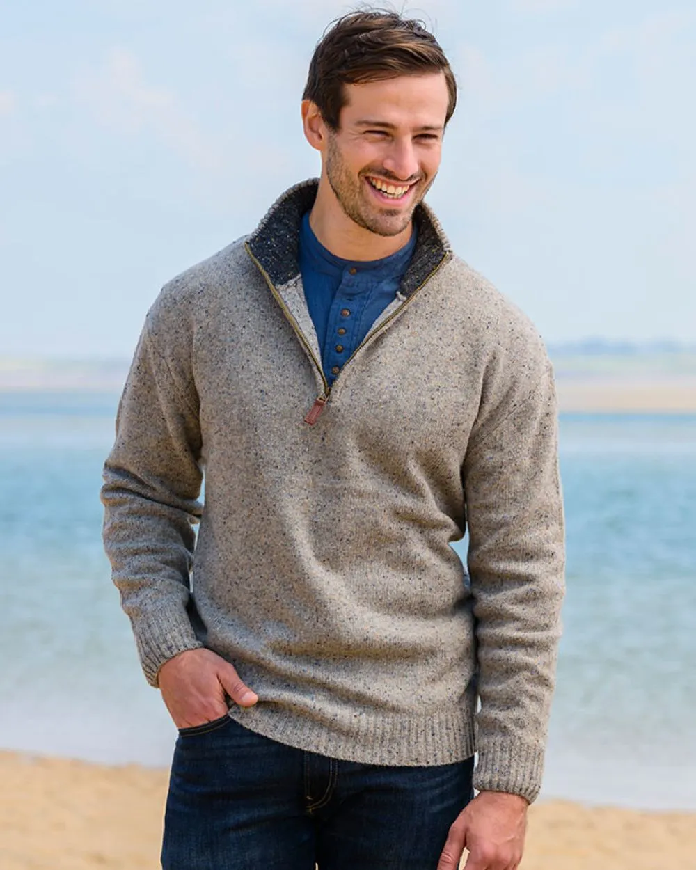 Aran Wool Zip Neck Sweater