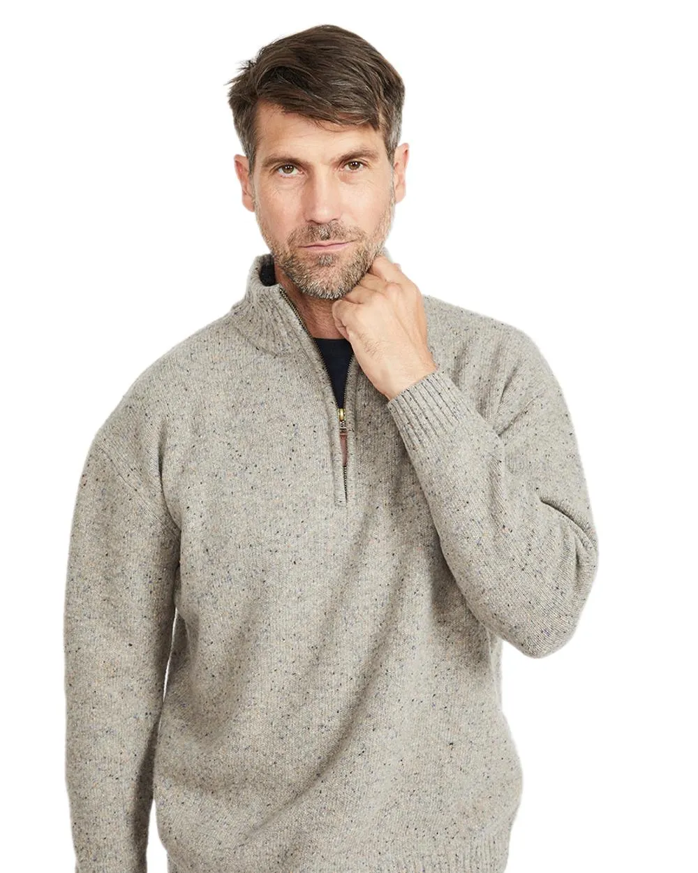 Aran Wool Zip Neck Sweater