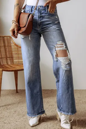 Ashleigh Blue Distressed Raw Hem Straight Leg High Waist Jeans