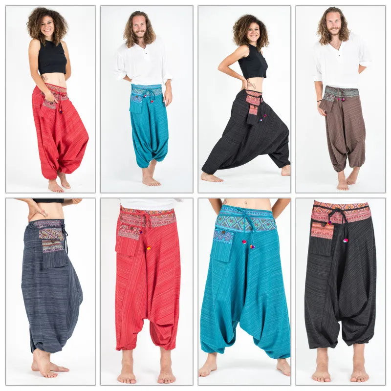 Assorted Set of 5 Pinstripe Cotton Low Cut Harem Pants With Hill Tribe Trim