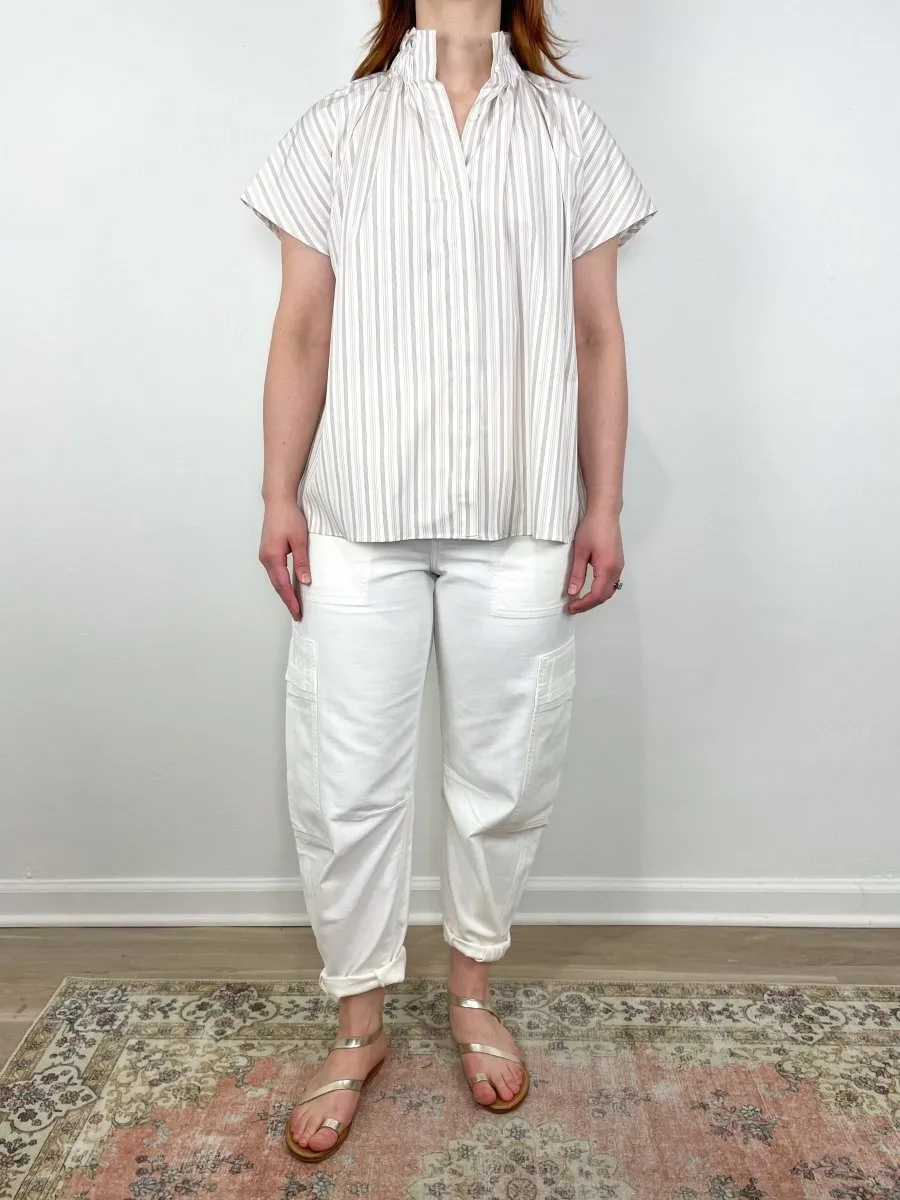 Atelier Kami Top in Sand Multi Stripe Poplin