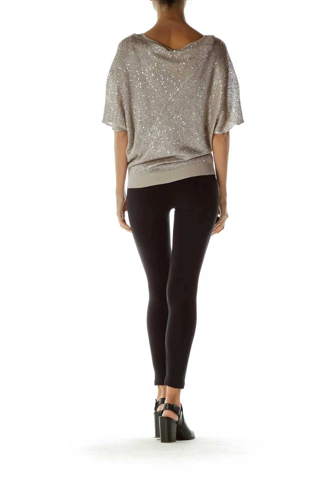 Beige Metallic Sequined Top