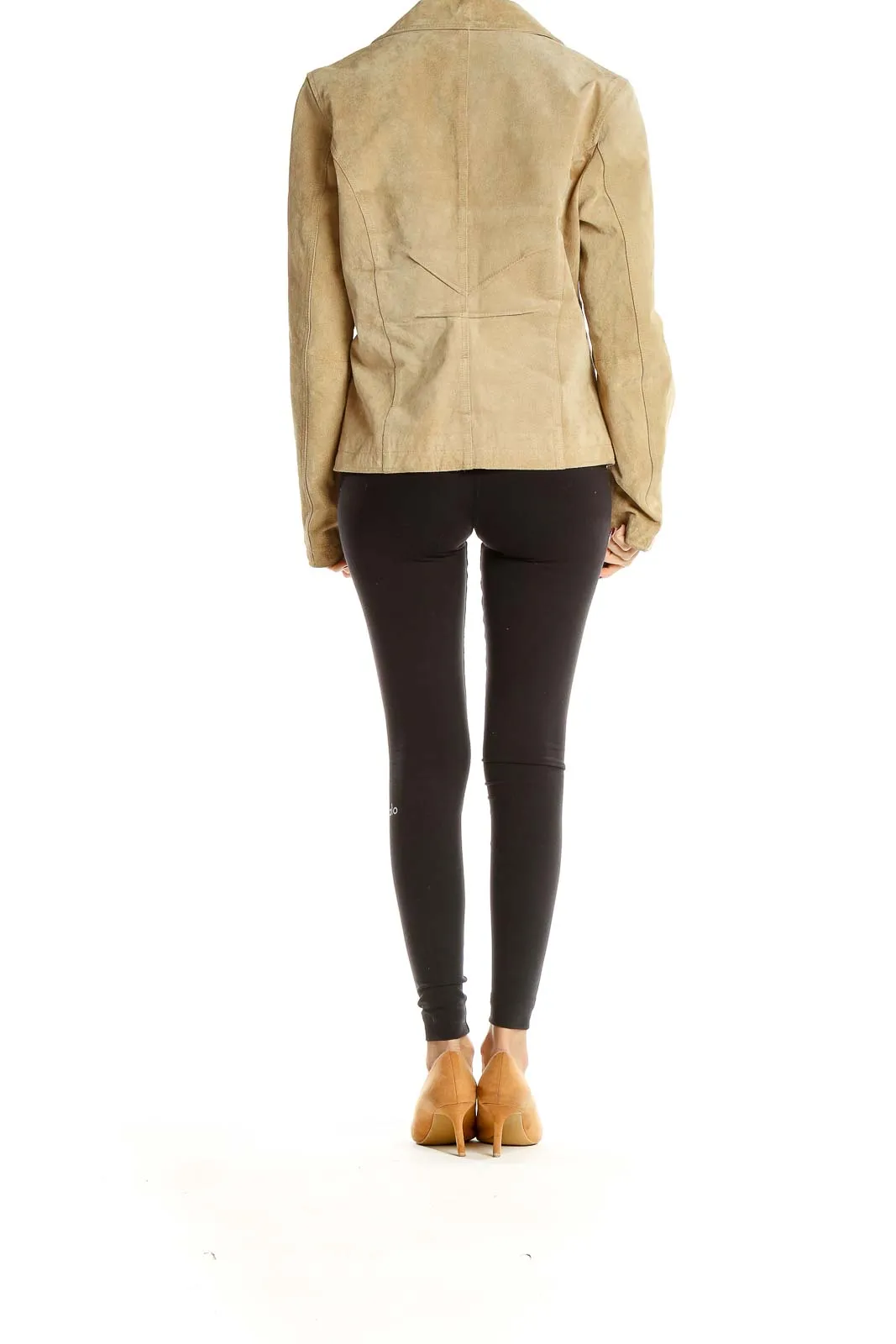 Beige Suede Leather Blazer Jacket