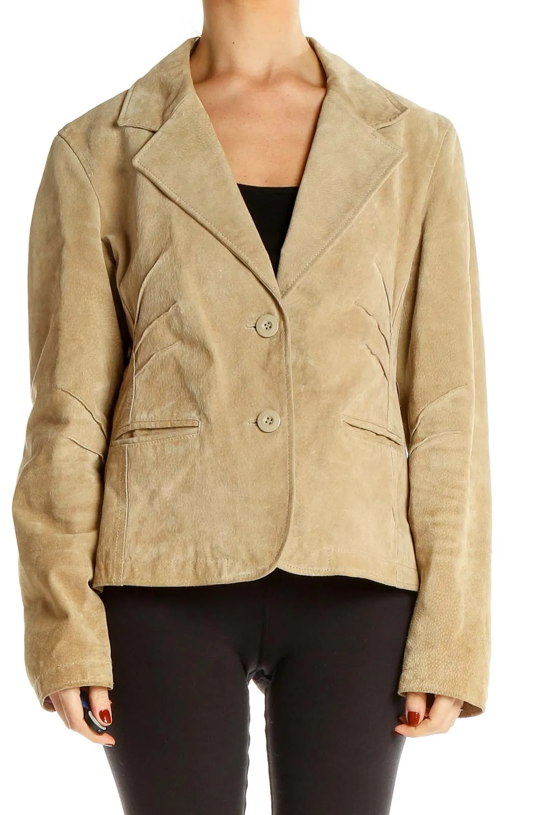 Beige Suede Leather Blazer Jacket