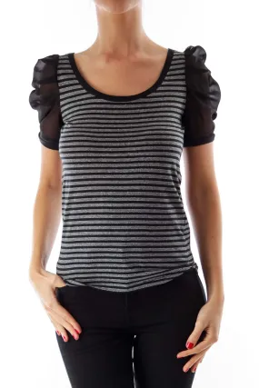 Black & Metallic Stripe Top