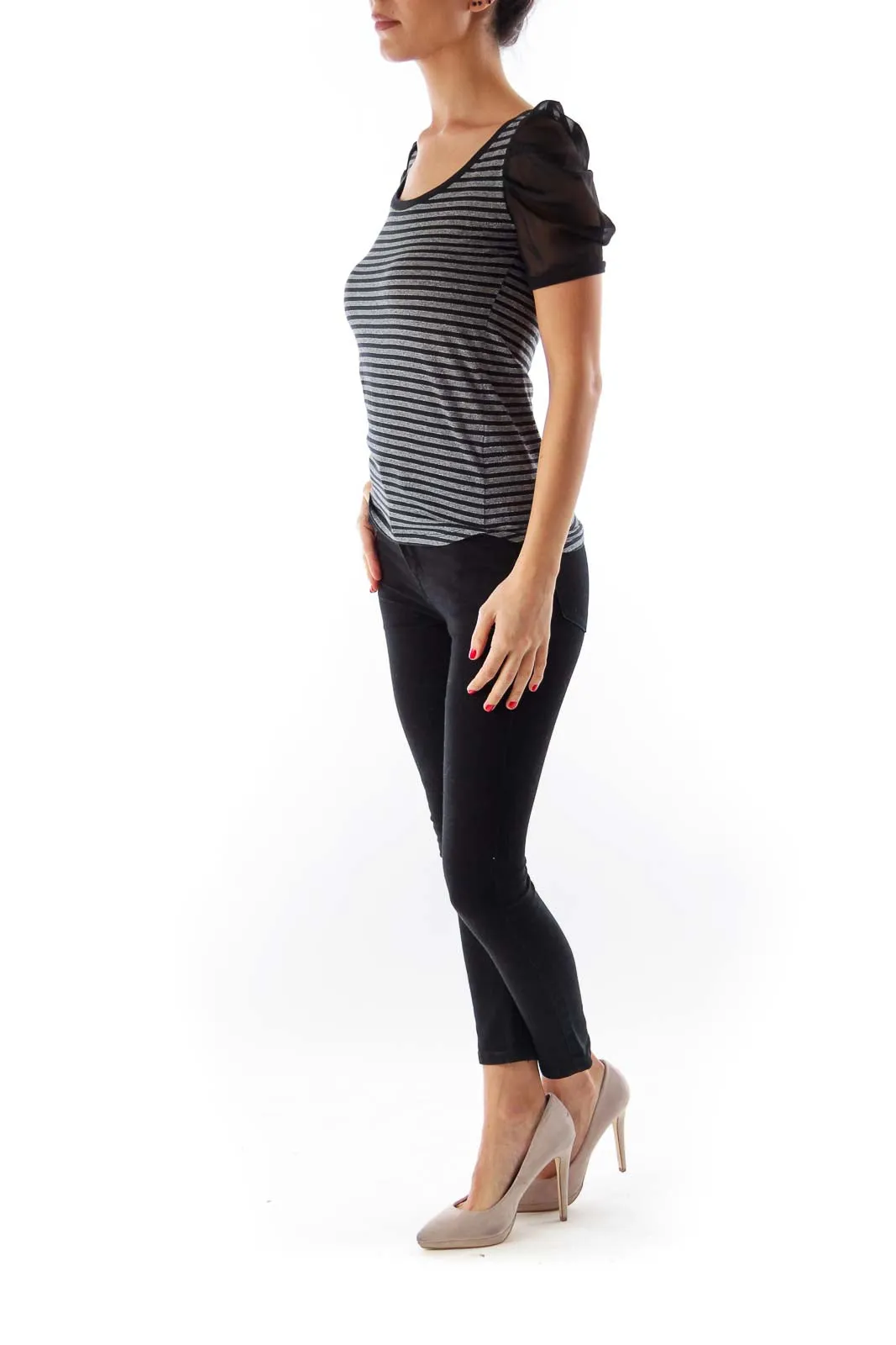 Black & Metallic Stripe Top