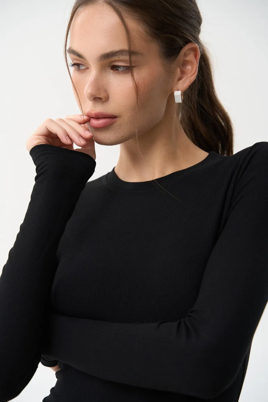 Black Basic Long Sleeve Bodysuit