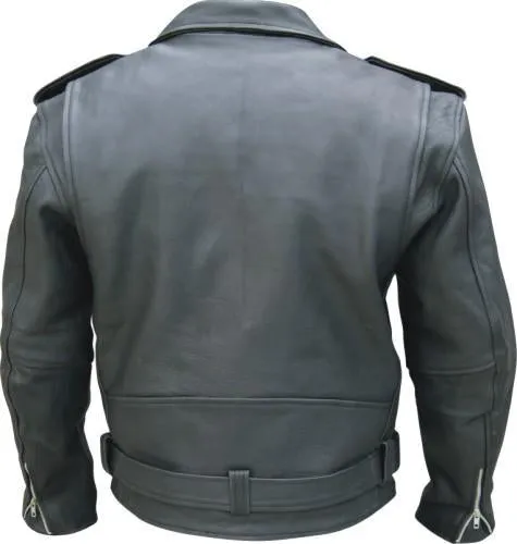 Black Drum Dyed Naked Cowhide Motorcycle Jacket Zip Out Liner