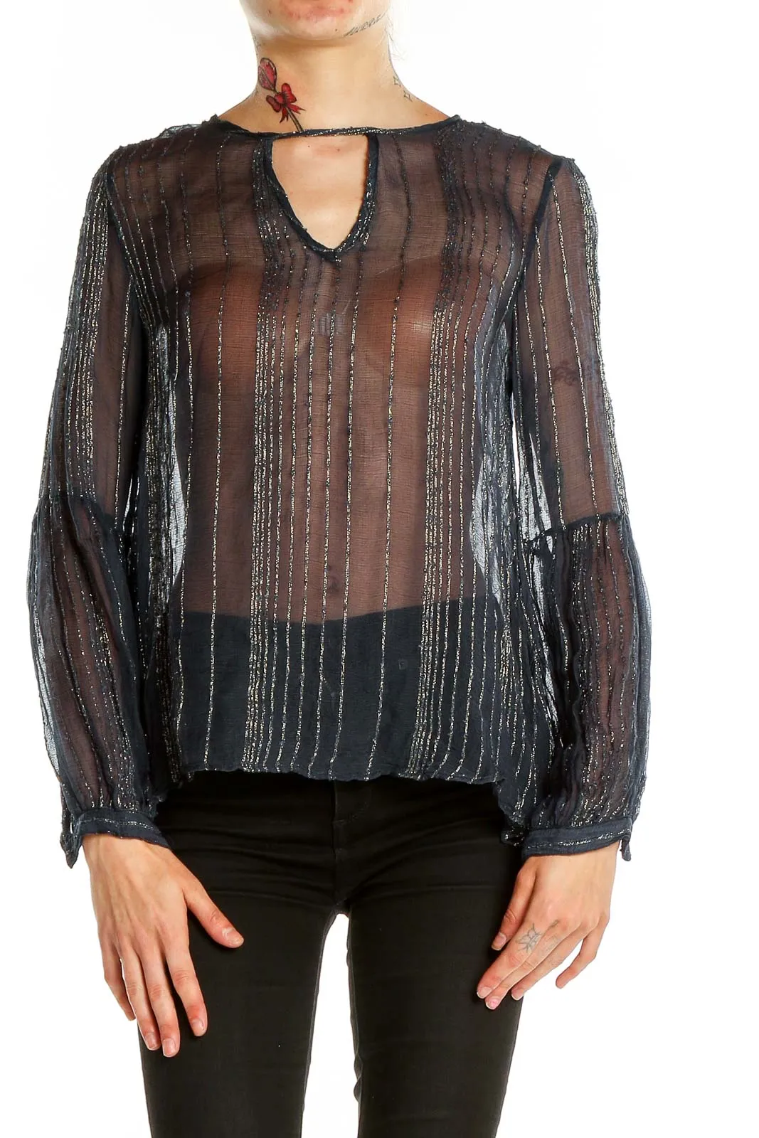 Black Sheer Metallic Striped Blouse