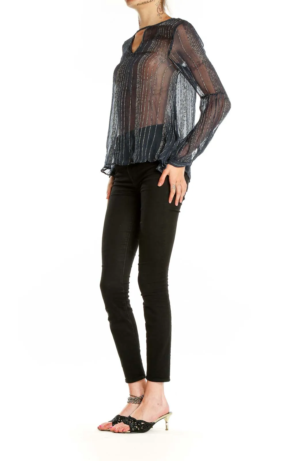 Black Sheer Metallic Striped Blouse