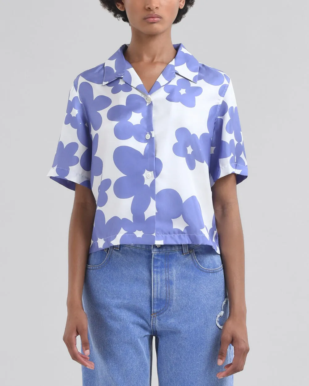 Blue Lilac Short Sleeve Bowling Shirt