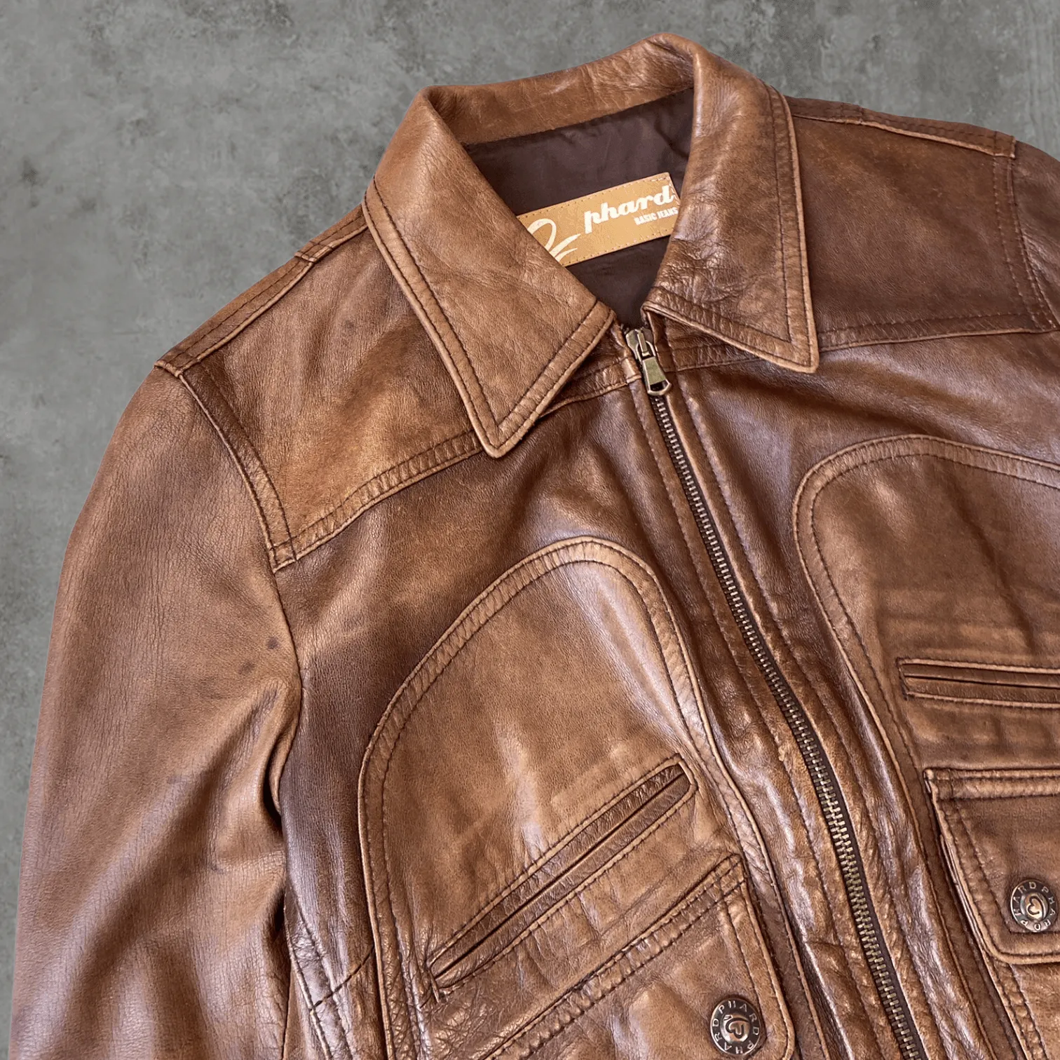 BROWN LEATHER COLLARED JACKET - S