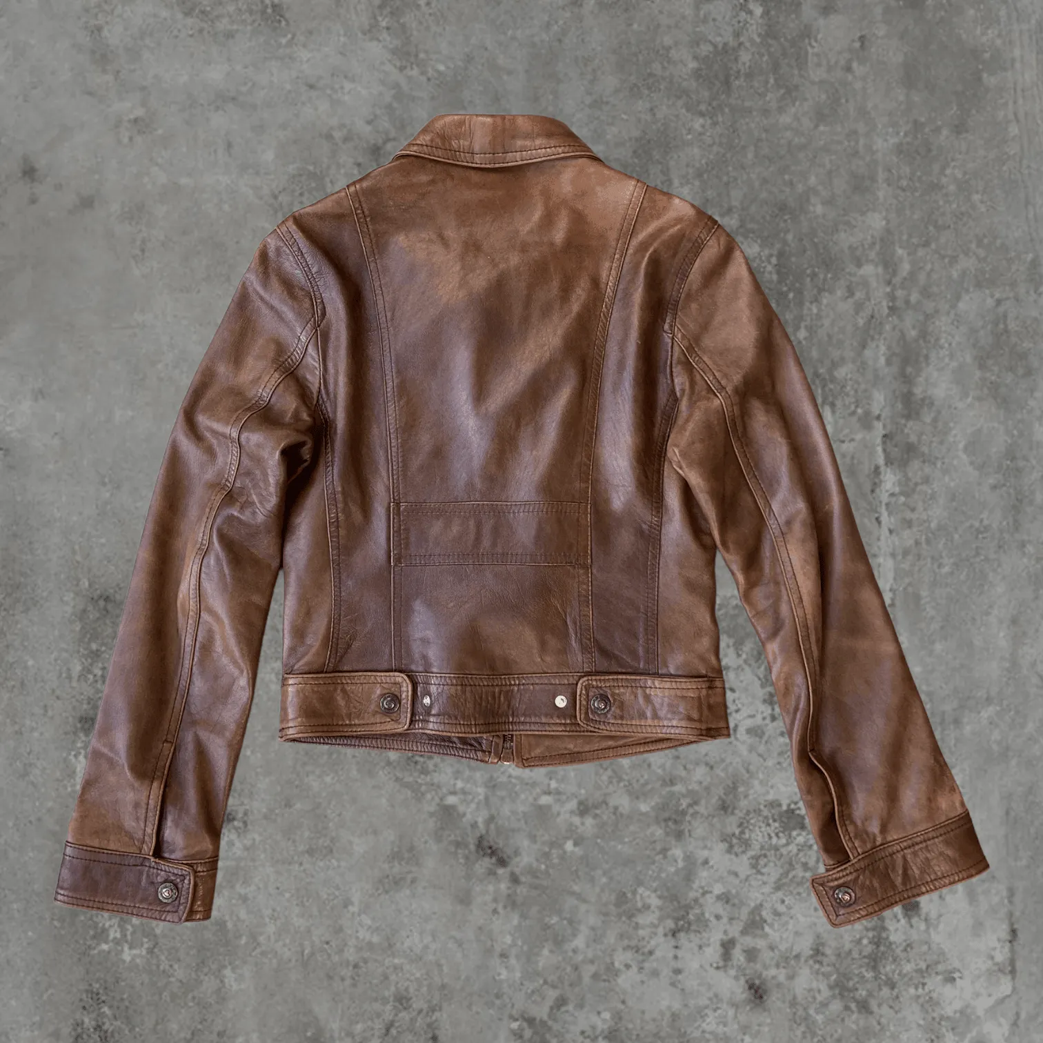 BROWN LEATHER COLLARED JACKET - S