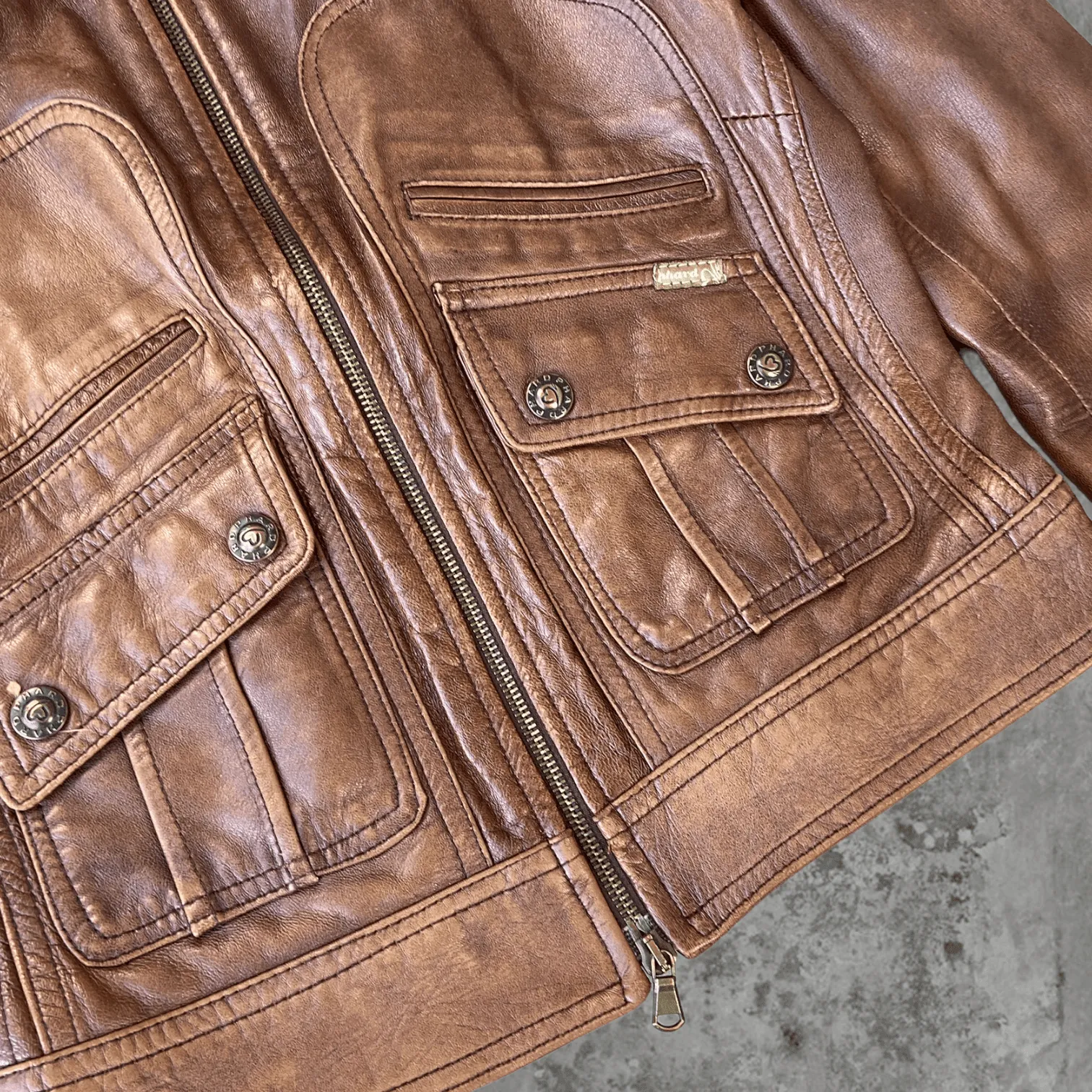 BROWN LEATHER COLLARED JACKET - S