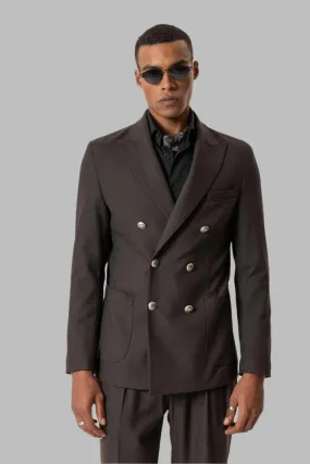 Brown Unlined Double-Breasted Men's Blazer Jacket - Wessi