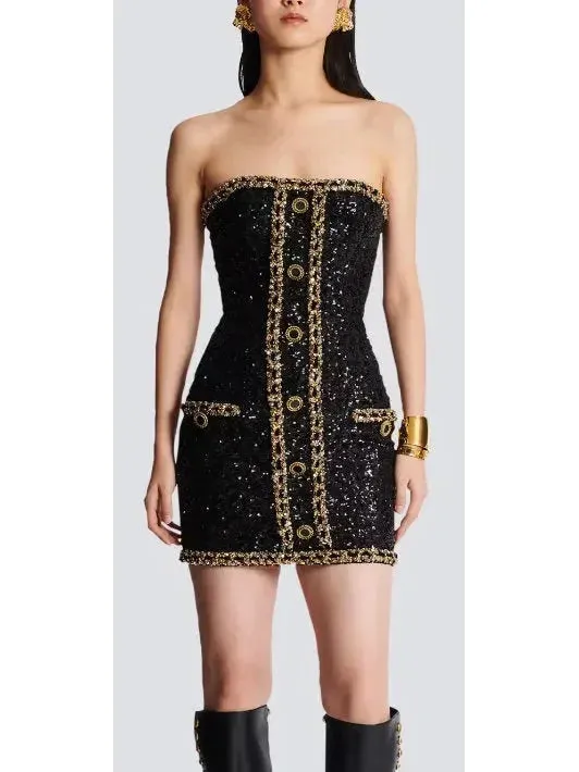 Bustier Dress with Sequin Embroidery