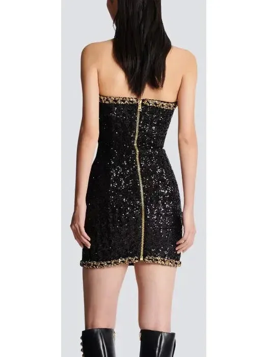 Bustier Dress with Sequin Embroidery