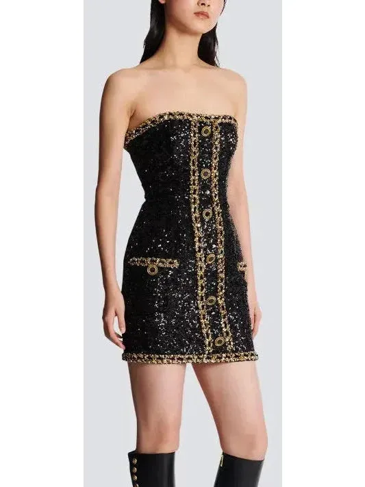 Bustier Dress with Sequin Embroidery