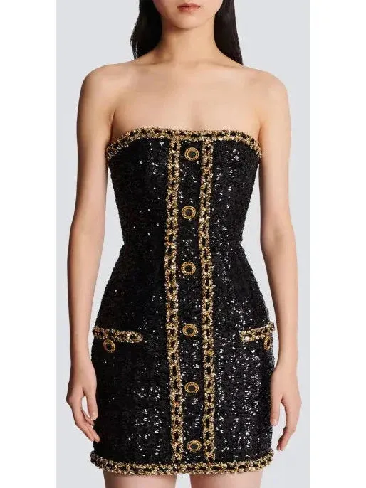 Bustier Dress with Sequin Embroidery