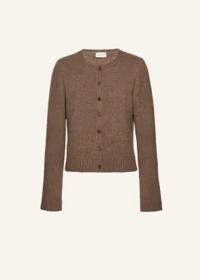 Cashmere round-neck cardigan in brown