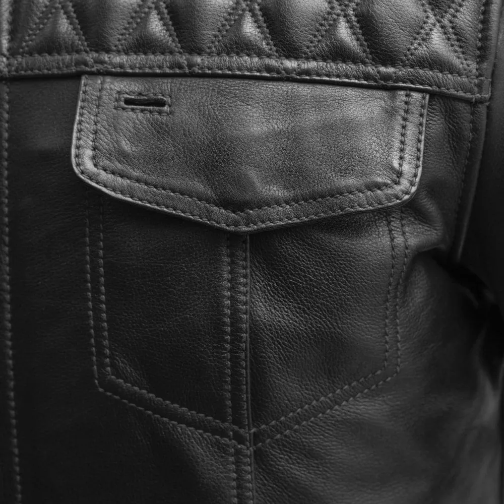 Cinder Men's Cafe Style Leather Jacket Black