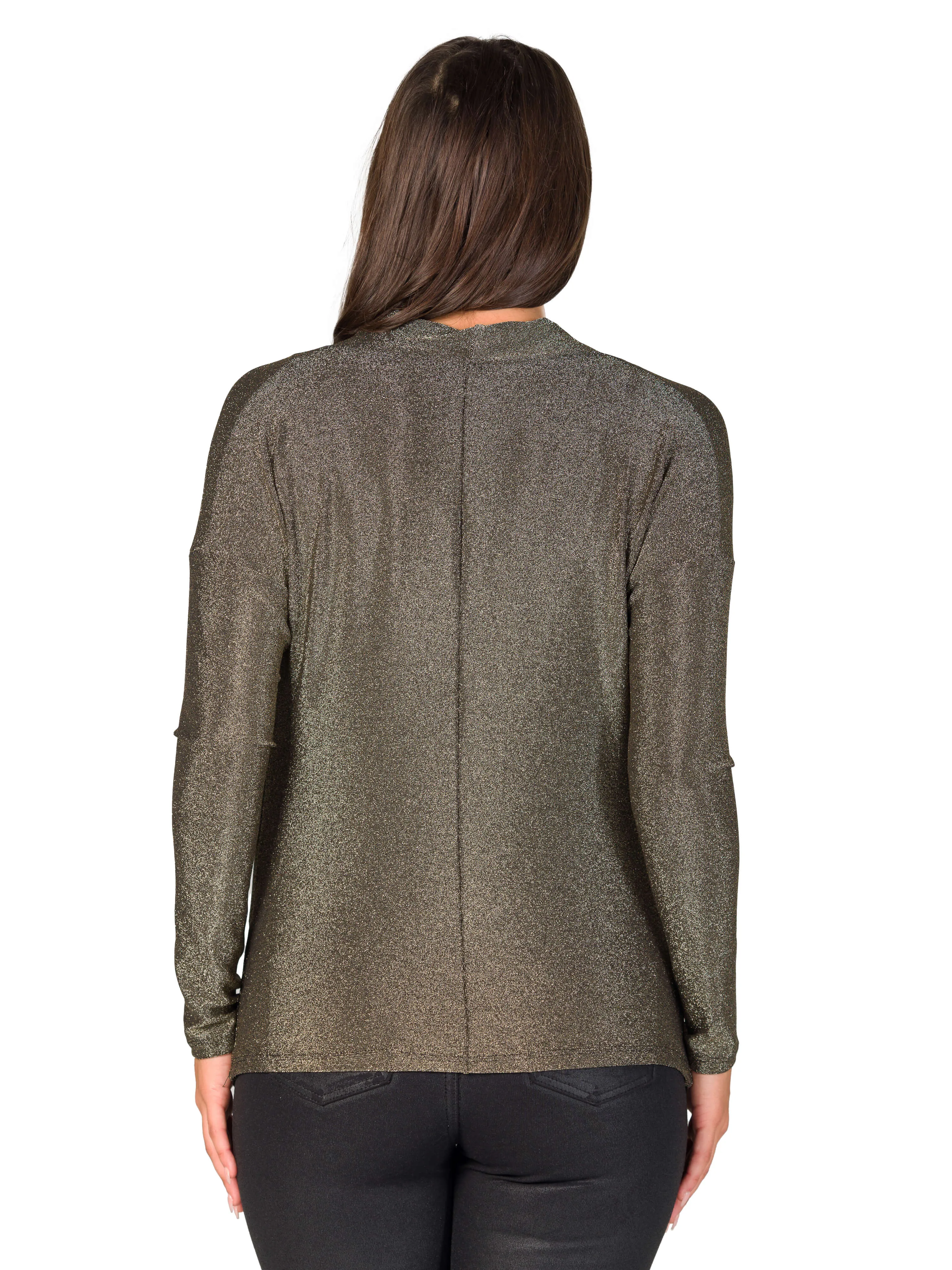 Cowl Neck Long Sleeve Shimmery Fabric Top