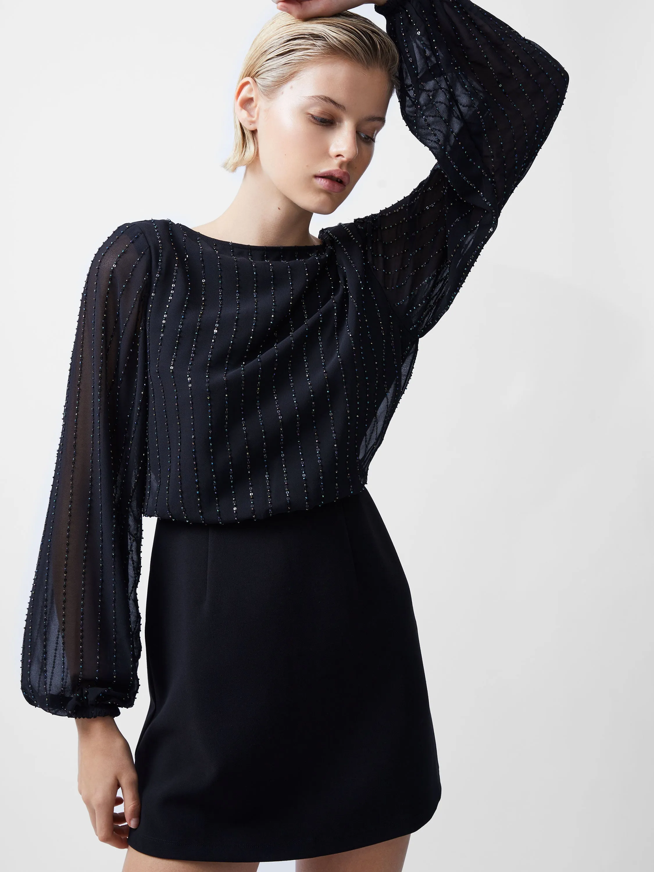 Effy Sequin Slash Neck Long Sleeve Dress