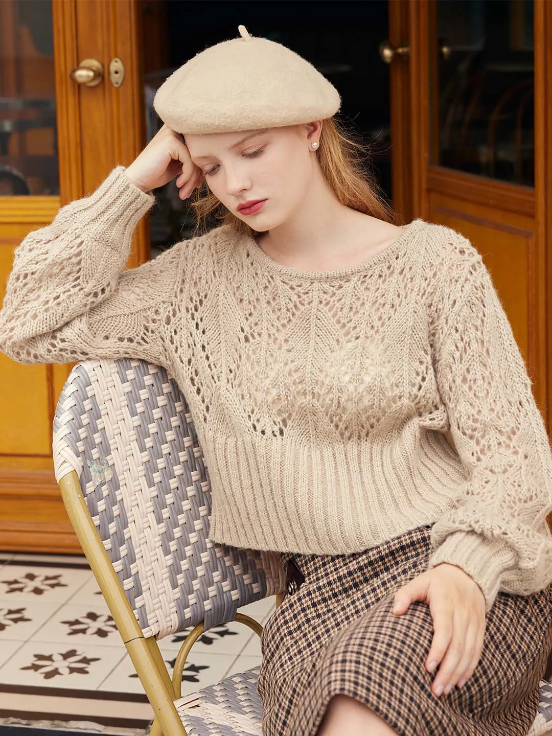 Ellie Round Neck Hollow Knitted Sweater