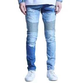 Embellish Langford Biker Denim Jeans Patchwork Light Indigo