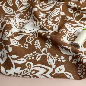 Ex-Designer Ornate Flower on Brown Crinkle Viscose Fabric