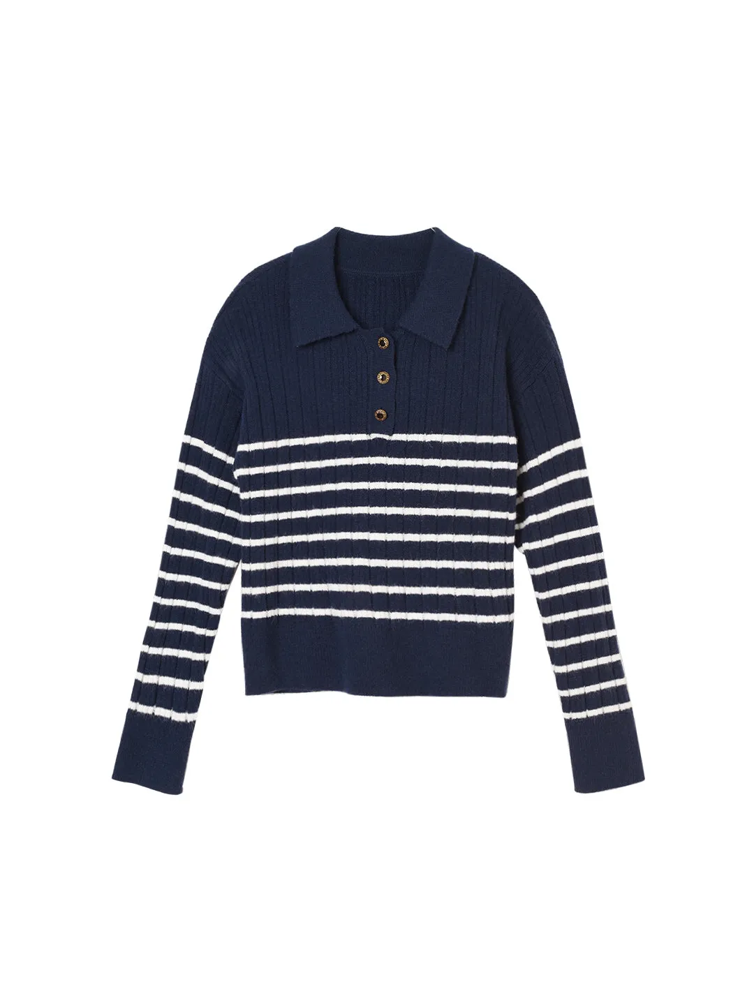 【Final Sale】Davian Striped Blue Polo Knit Top