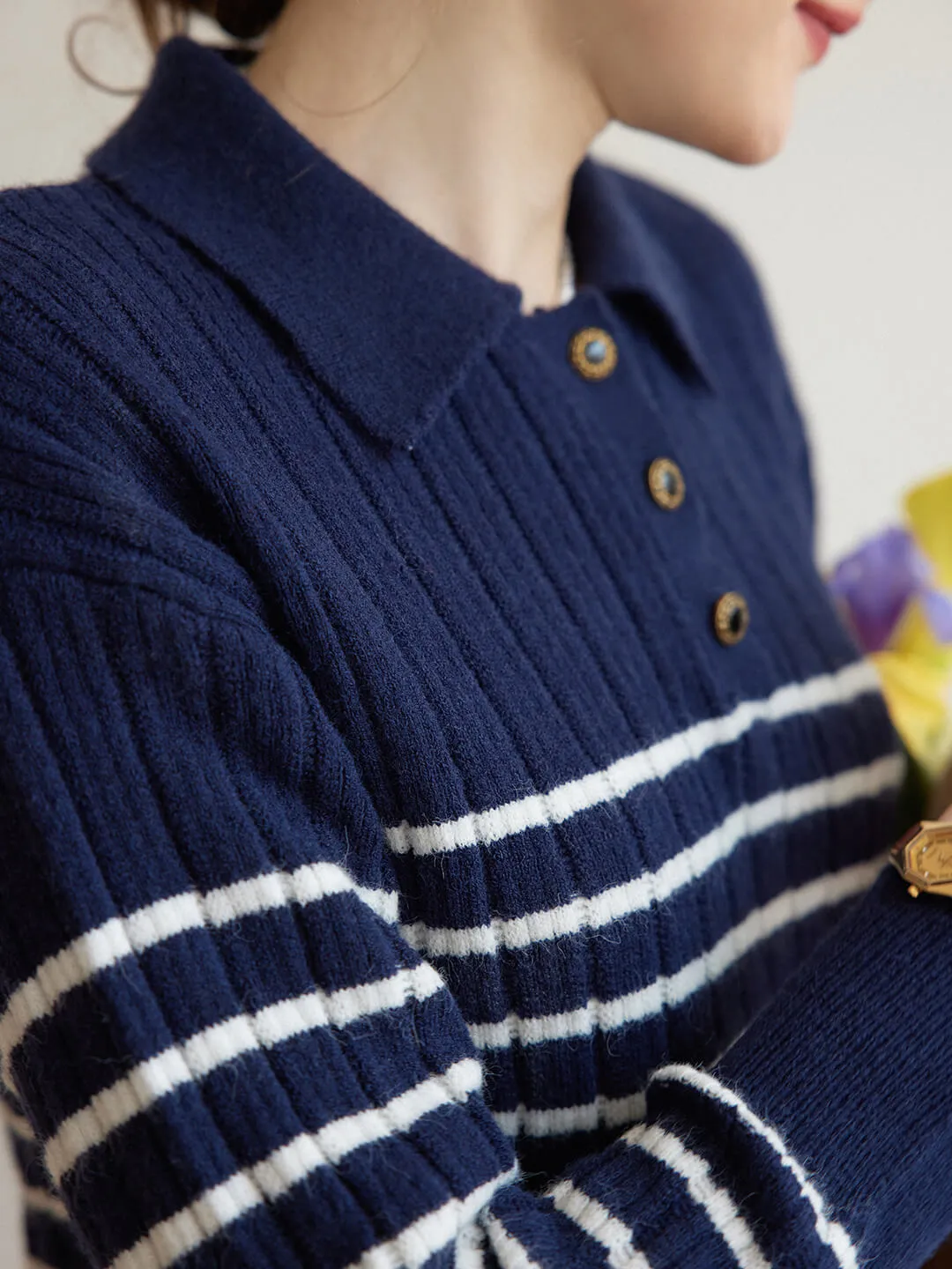 【Final Sale】Davian Striped Blue Polo Knit Top