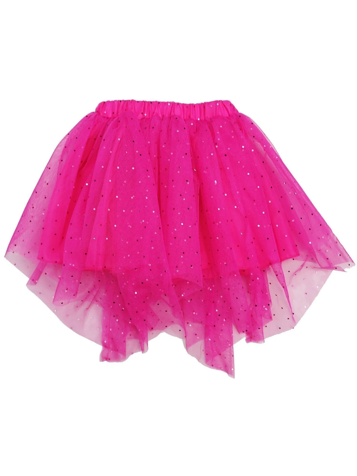 Girls Hot Pink Glitter Uneven Hem Overlaid Mesh Tutu Skirt 9M-8