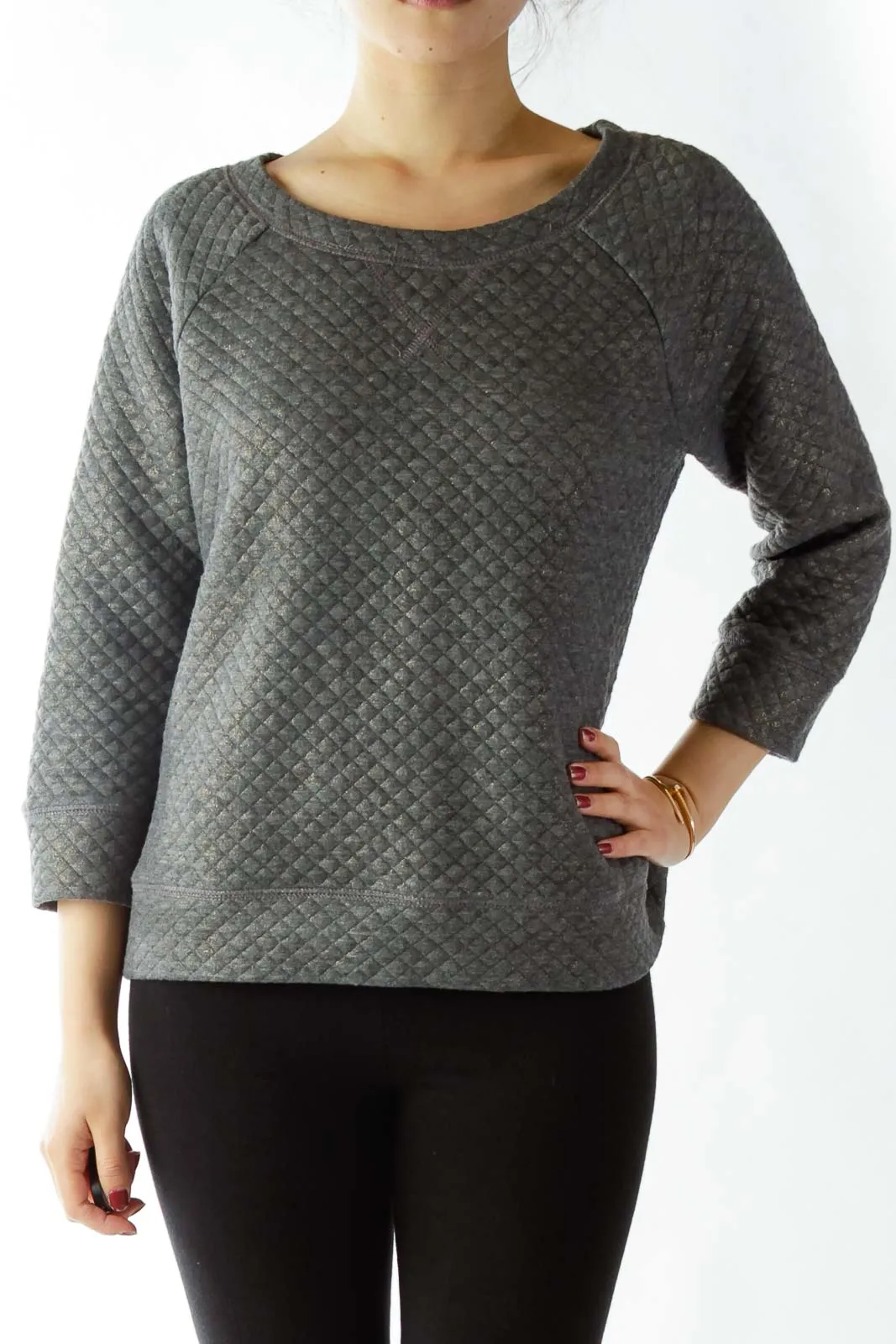 Gray Metallic Textured Sweatshirt