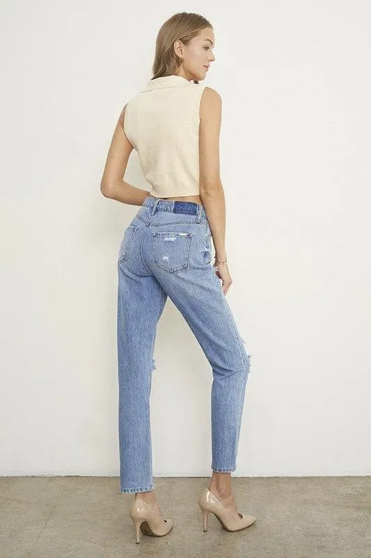 High Rise Distressed Girlfriend Jeans