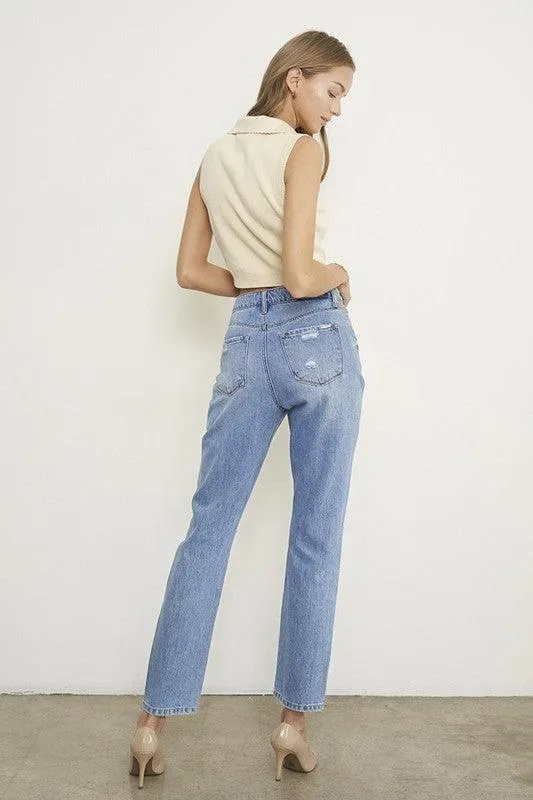 High Rise Distressed Girlfriend Jeans