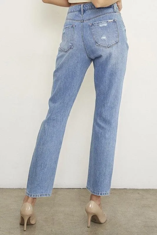 High Rise Distressed Girlfriend Jeans