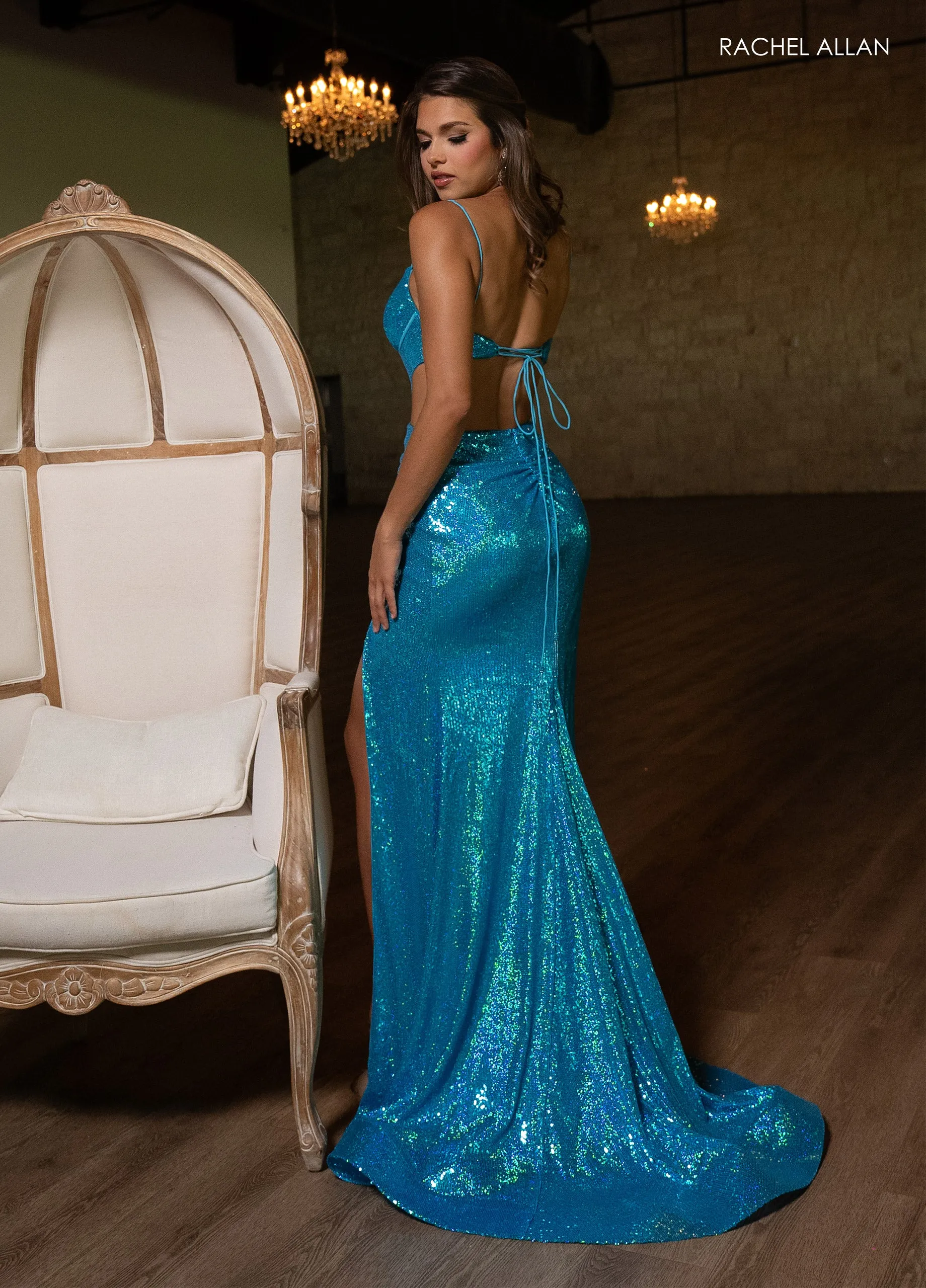 Hologram Sequin Sleeveless Gown by Rachel Allan 70732