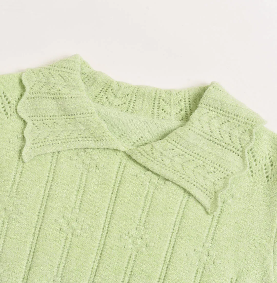 Jasmine Cable Polo Green Knit Sweater