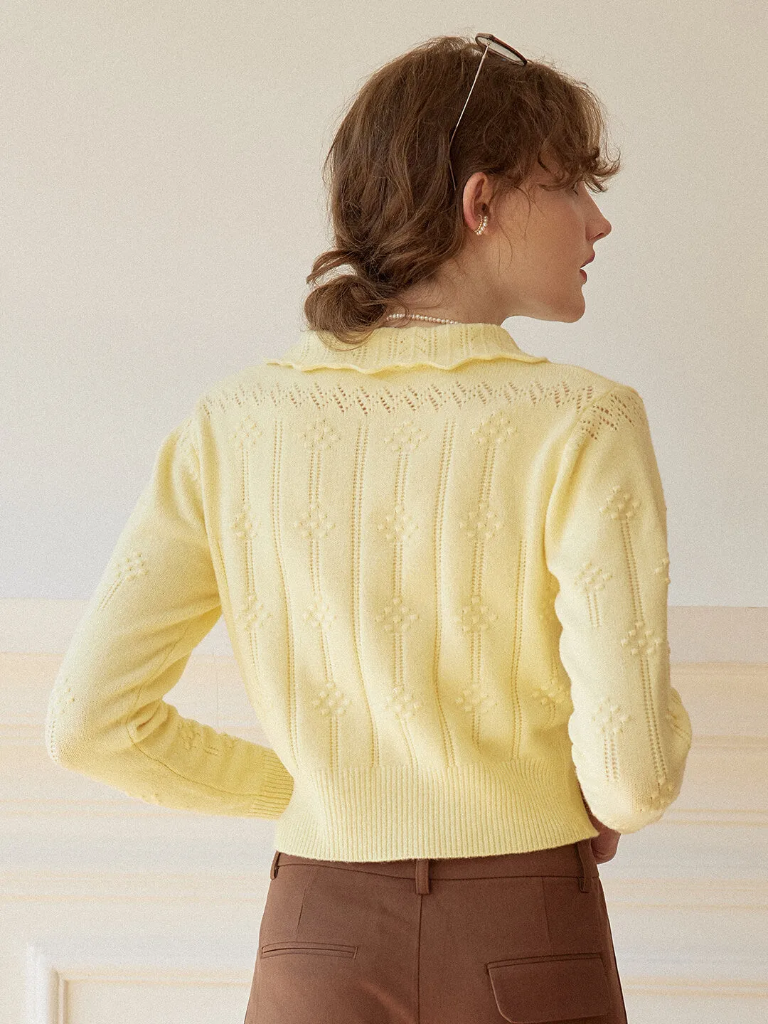 Jasmine Cable Polo Yellow Knit Sweater