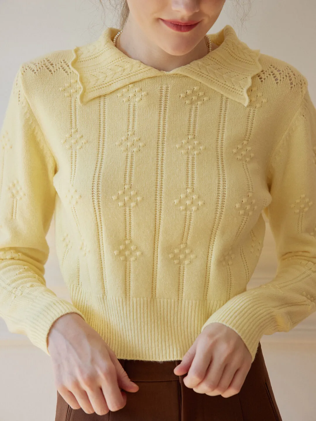 Jasmine Cable Polo Yellow Knit Sweater